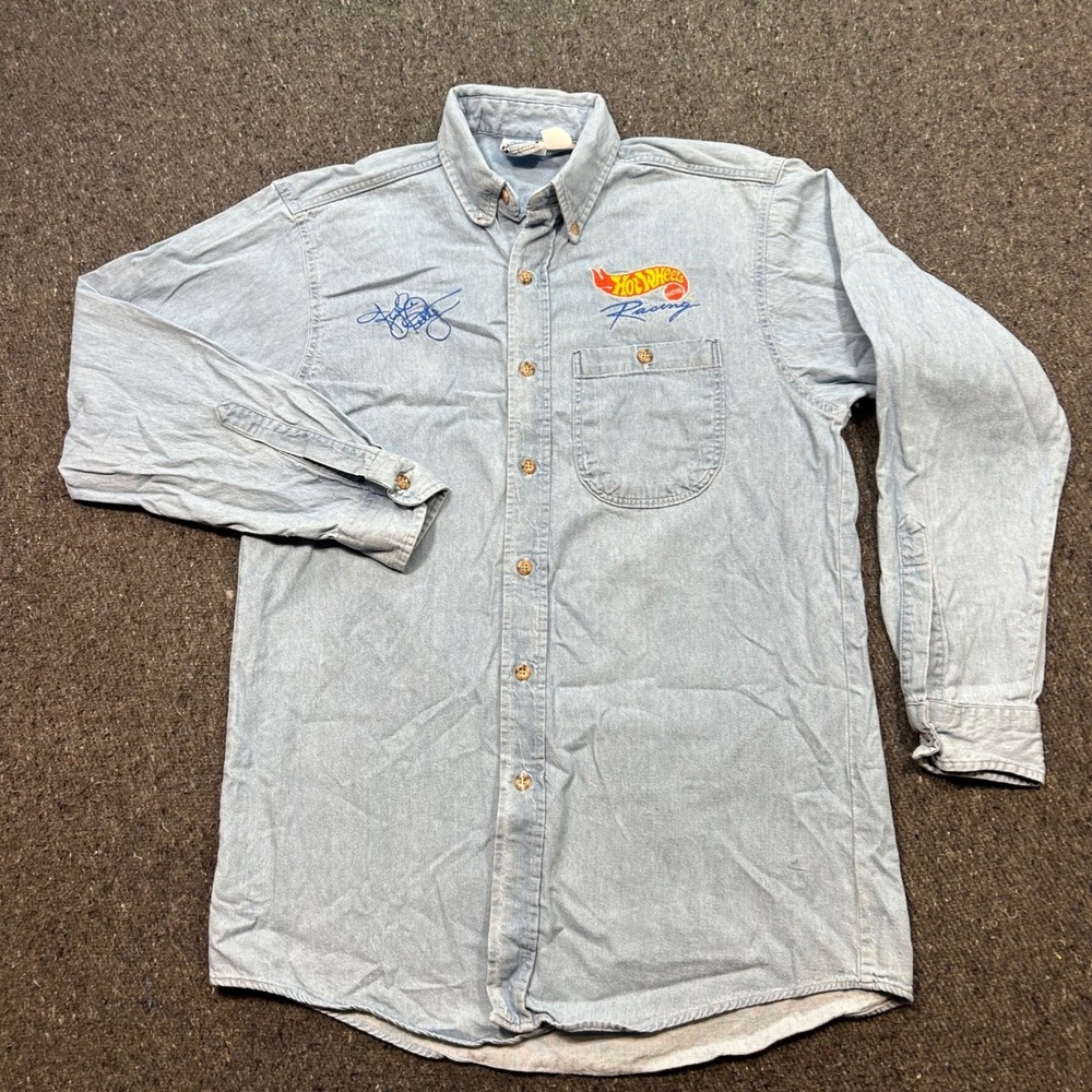 Richard Petty Hot Wheels Racing‎ Sz S Mens Denim 90s Nascar Embroidered Shirt